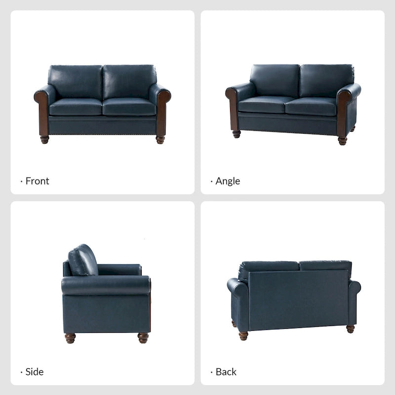 59" Transitional Faux Leather Loveseat with Solid Wood Legs and Nailhead Trim