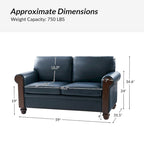59" Transitional Faux Leather Loveseat with Solid Wood Legs and Nailhead Trim