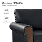 59" Transitional Faux Leather Loveseat with Solid Wood Legs and Nailhead Trim
