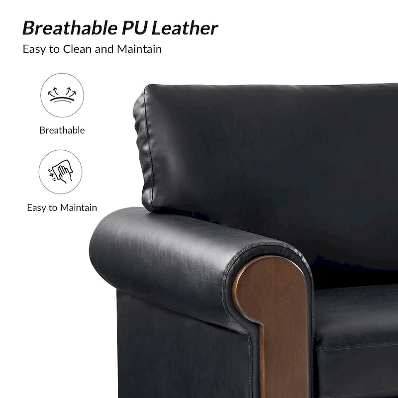59" Transitional Faux Leather Loveseat with Solid Wood Legs and Nailhead Trim
