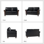 59" Transitional Faux Leather Loveseat with Solid Wood Legs and Nailhead Trim