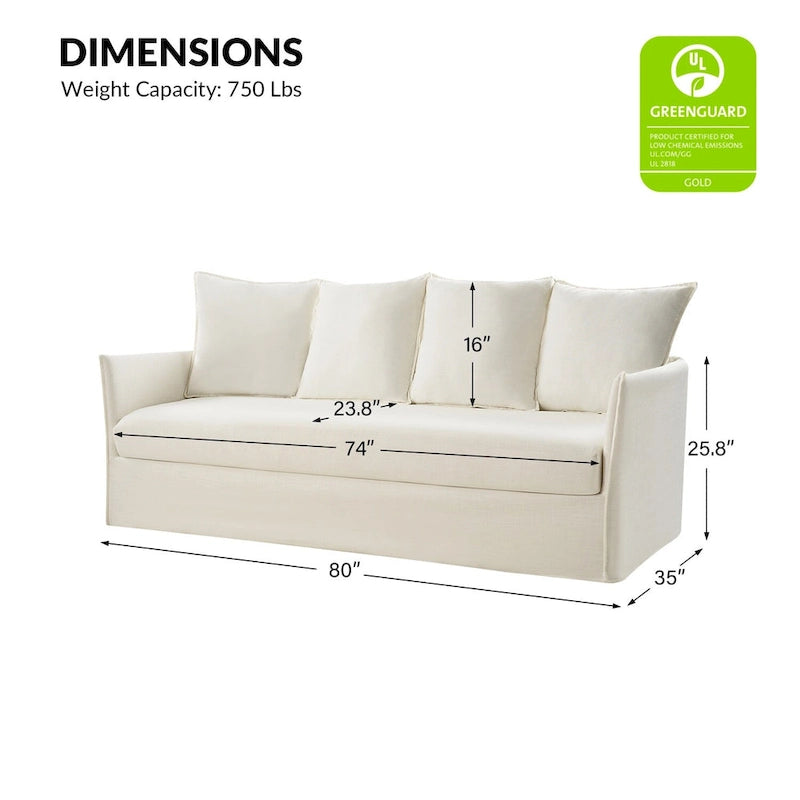 80" Slipcovered Sofa with Removable Washable Cushions