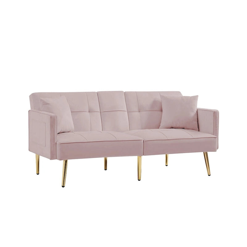 Pink Velvet Loveseat Sofa Bed with Adjustable Backrest and Center Armrest