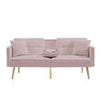 Pink Velvet Loveseat Sofa Bed with Adjustable Backrest and Center Armrest