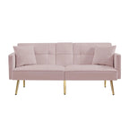 Pink Velvet Loveseat Sofa Bed with Adjustable Backrest and Center Armrest