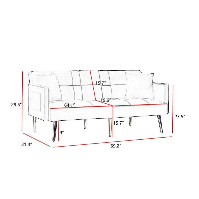 Pink Velvet Loveseat Sofa Bed with Adjustable Backrest and Center Armrest