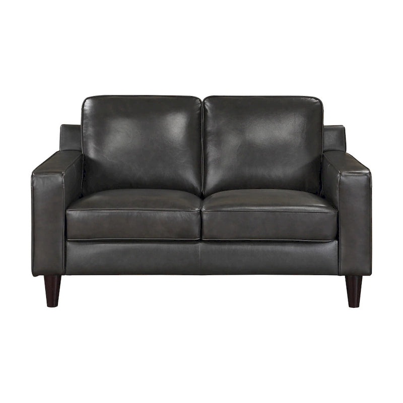 60 Inch Loveseat, Gray Top Grain and Faux Leather, Solid Wood Frame