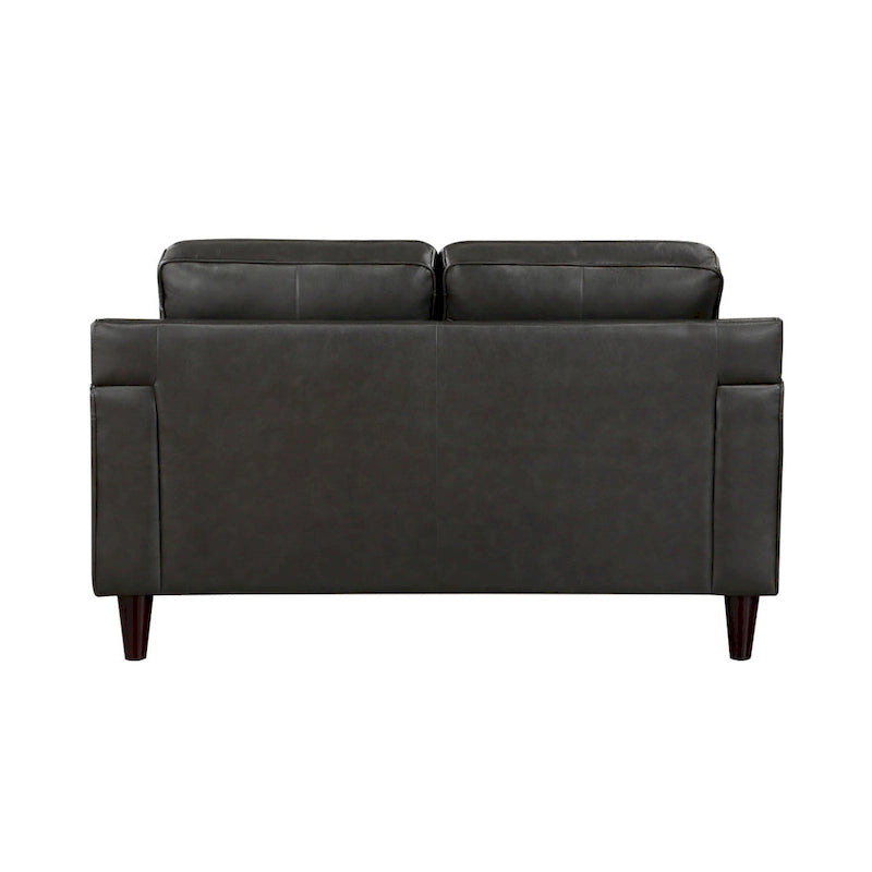 60 Inch Loveseat, Gray Top Grain and Faux Leather, Solid Wood Frame