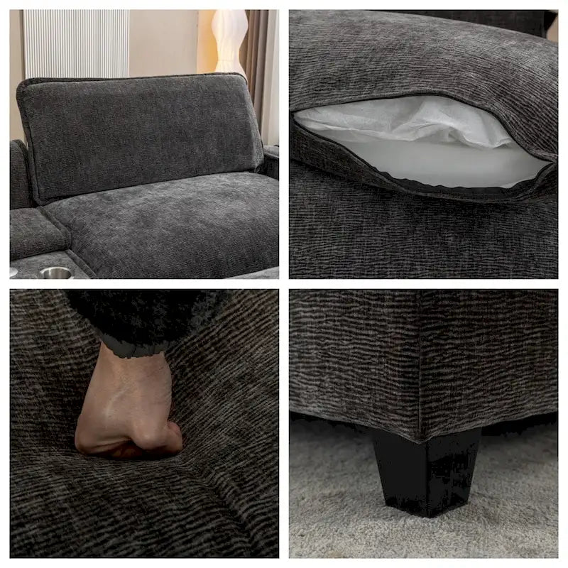 112.6 Chenille Upholstered Sectional Sofa with 2 Removable Ottoman