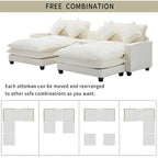 112.6 Chenille Upholstered Sectional Sofa with 2 Removable Ottoman