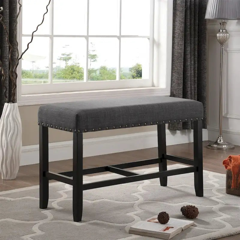 Banc de salle à manger à hauteur de comptoir en tissu avec clous décoratifs