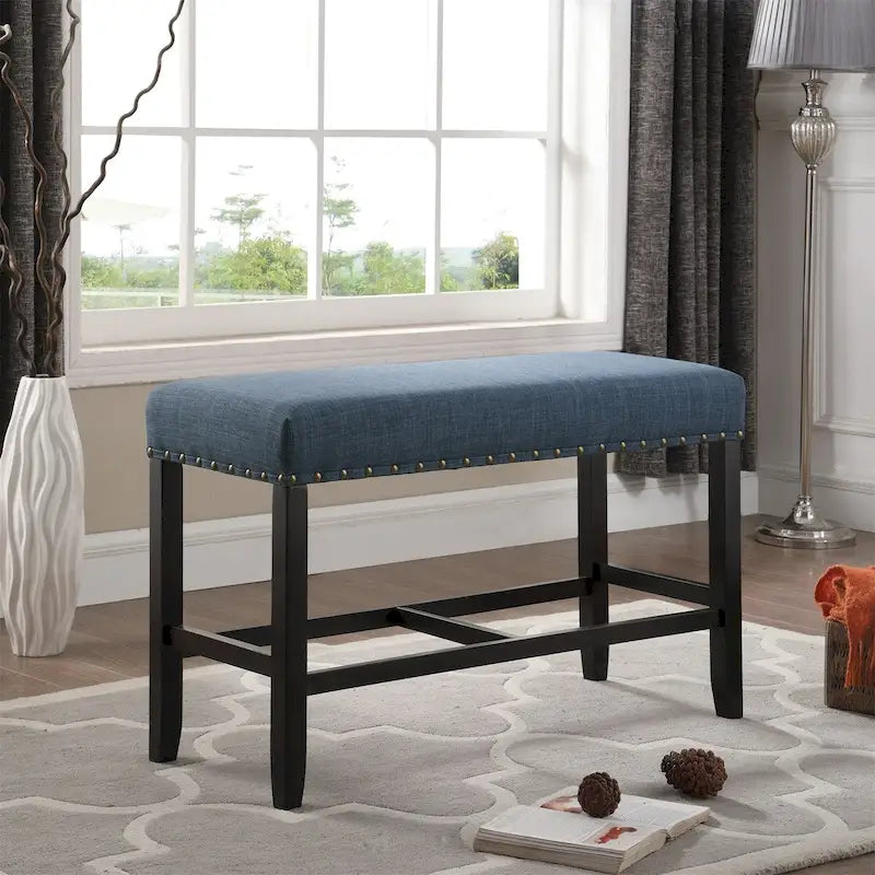 Banc de salle à manger à hauteur de comptoir en tissu avec clous décoratifs