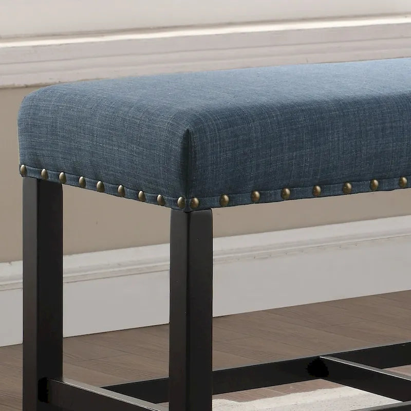 Banc de salle à manger à hauteur de comptoir en tissu avec clous décoratifs