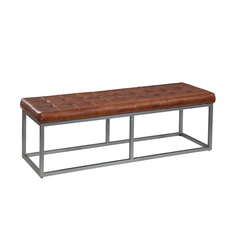 Banc Quarterhorse en cuir véritable brun cannelle et métal