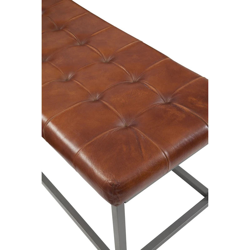Banc Quarterhorse en cuir véritable brun cannelle et métal