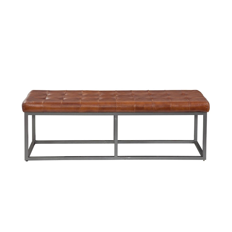 Banc Quarterhorse en cuir véritable brun cannelle et métal