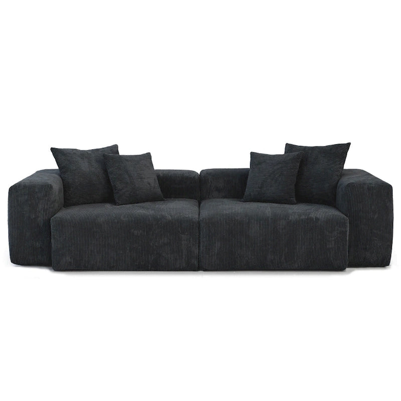 Black Corduroy Sectional Sofa Customized Sofa Couch with pillows.