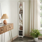 6-Tier Narrow Slim Storage Shelves Media Bookcase, White