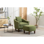 Mid-Century Upholstered Barrel Accent Round Arm Chair with Ottoman
