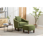 Mid-Century Upholstered Barrel Accent Round Arm Chair with Ottoman