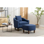 Mid-Century Upholstered Barrel Accent Round Arm Chair with Ottoman