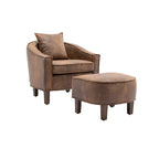 Mid-Century Upholstered Barrel Accent Round Arm Chair with Ottoman