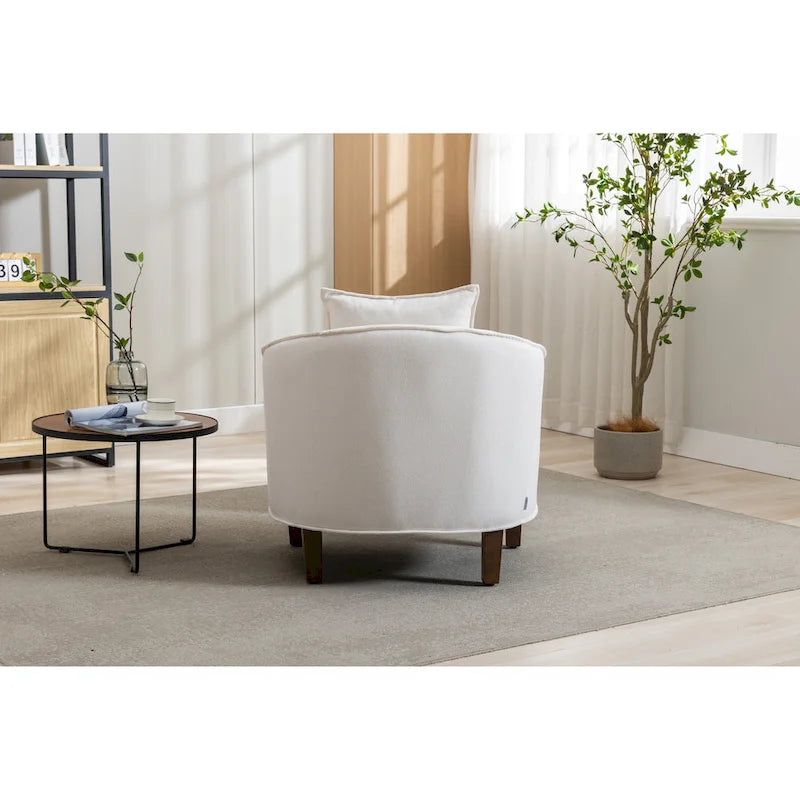 Mid-Century Upholstered Barrel Accent Round Arm Chair with Ottoman