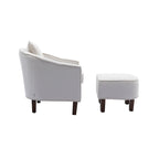 Mid-Century Upholstered Barrel Accent Round Arm Chair with Ottoman