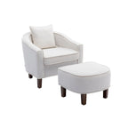 Mid-Century Upholstered Barrel Accent Round Arm Chair with Ottoman
