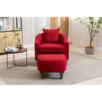 Mid-Century Upholstered Barrel Accent Round Arm Chair with Ottoman