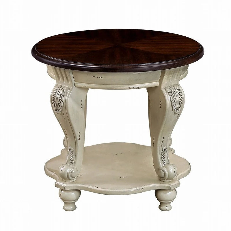 22 Inch Round End Table with Shelf