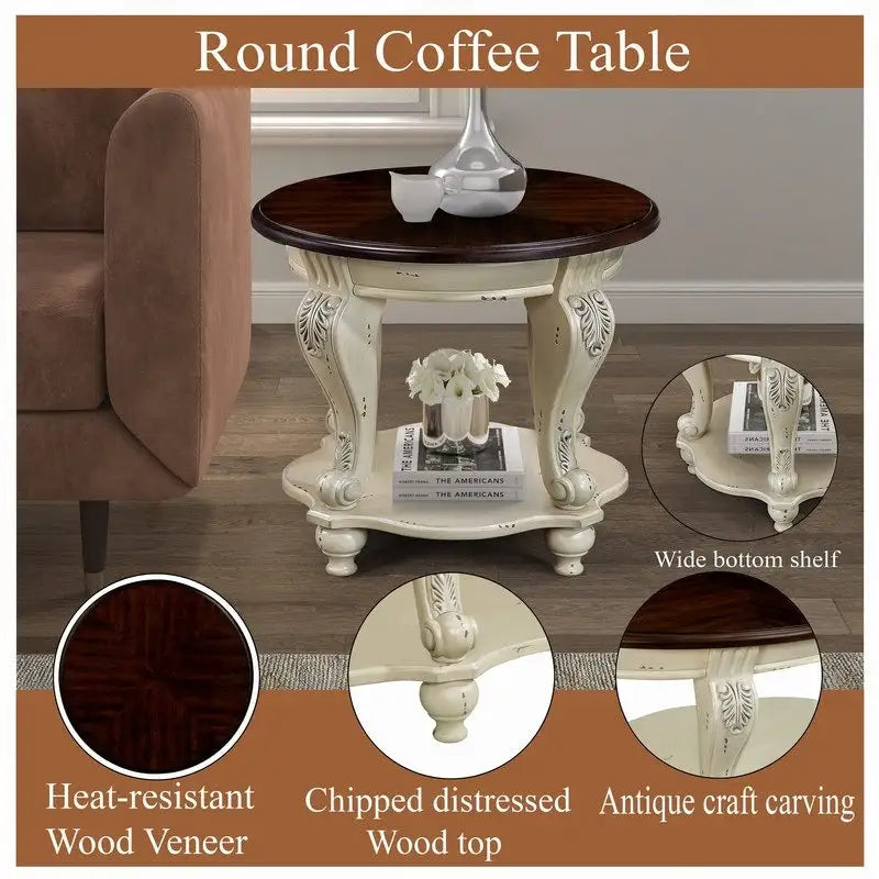 22 Inch Round End Table with Shelf