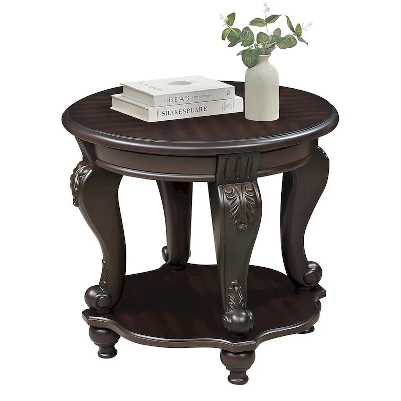 22 Inch Round End Table with Shelf