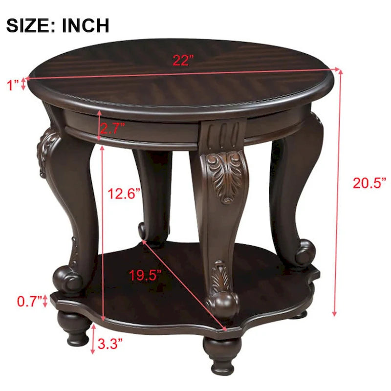 22 Inch Round End Table with Shelf