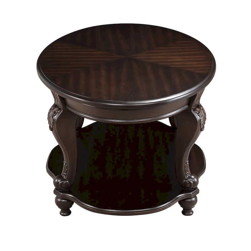 22 Inch Round End Table with Shelf