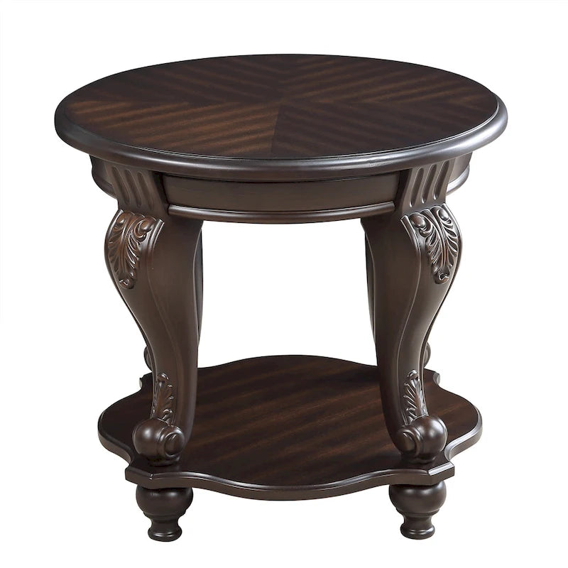 22 Inch Round End Table with Shelf
