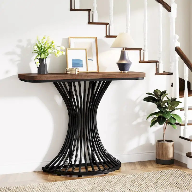 Industrial Console Table, 39-Inch Small Sofa Accent Table for Entrance, Living Room, Hallway, Rustic Brown