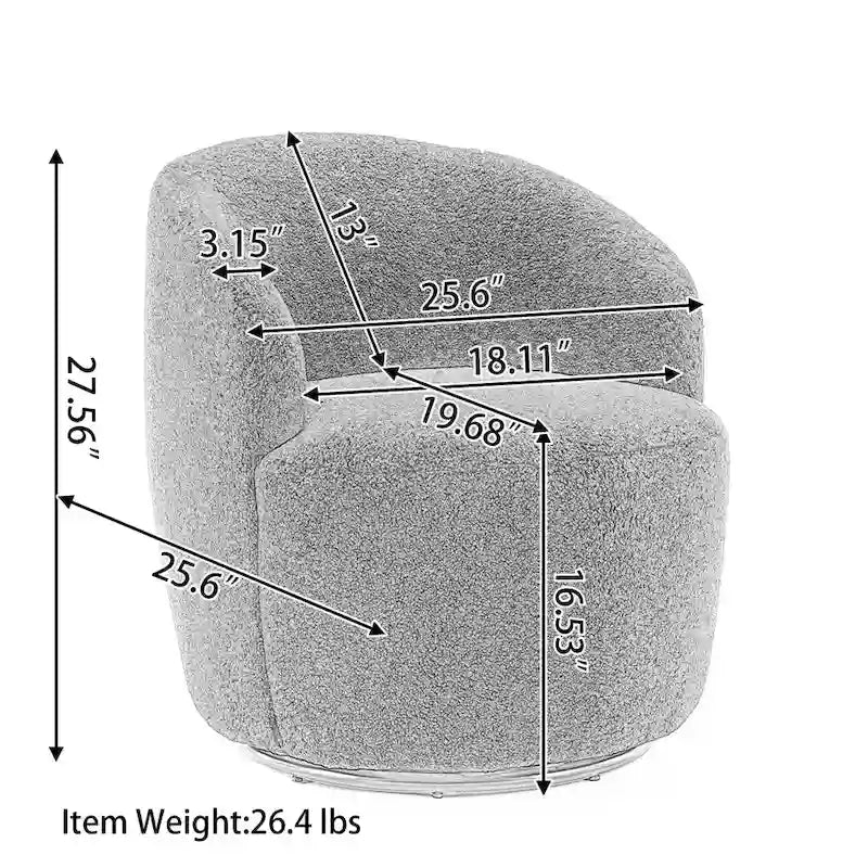 Fauteuil d'appoint pivotant en tissu Teddy, fauteuil club