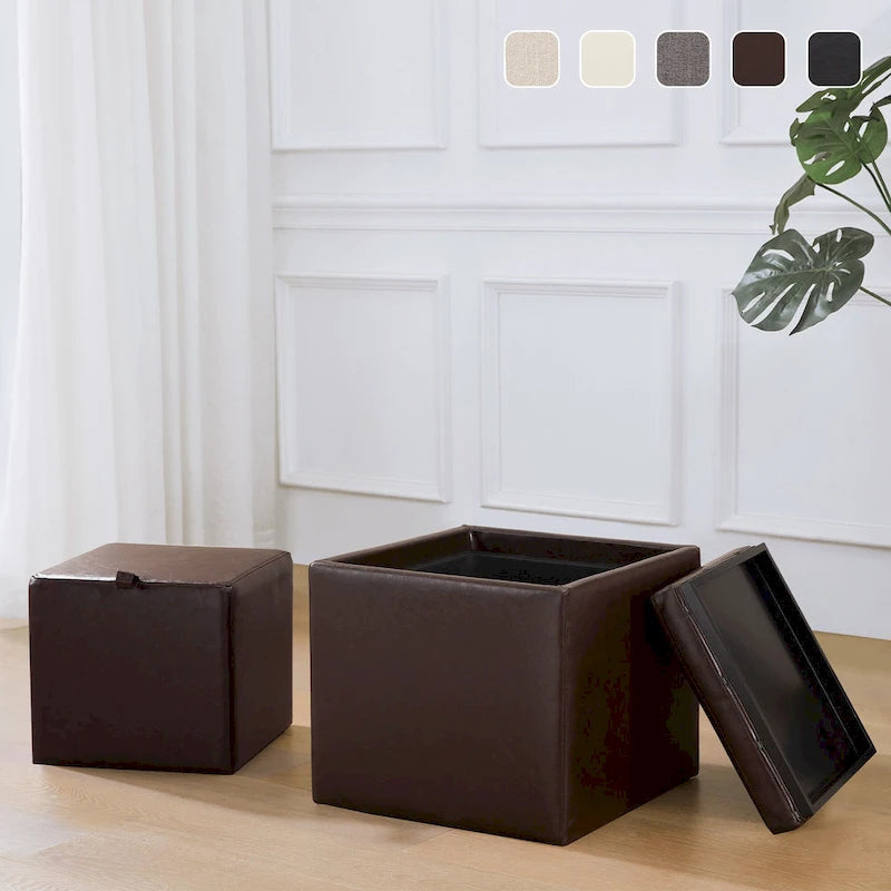 Ensemble de poufs de rangement carrés avec repose-pieds et plateau