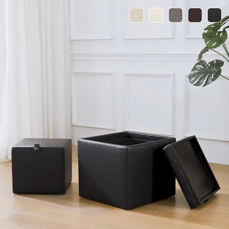 Ensemble de poufs de rangement carrés avec repose-pieds et plateau