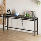 o Console Table with with Charging Station & USB Ports, Charcoal Gray