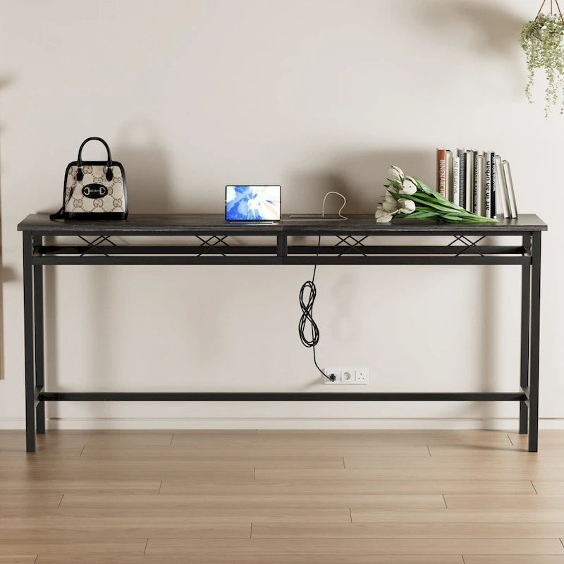 o Console Table with with Charging Station & USB Ports, Charcoal Gray