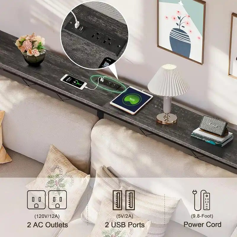 o Console Table with with Charging Station & USB Ports, Charcoal Gray