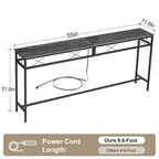o Console Table with with Charging Station & USB Ports, Charcoal Gray