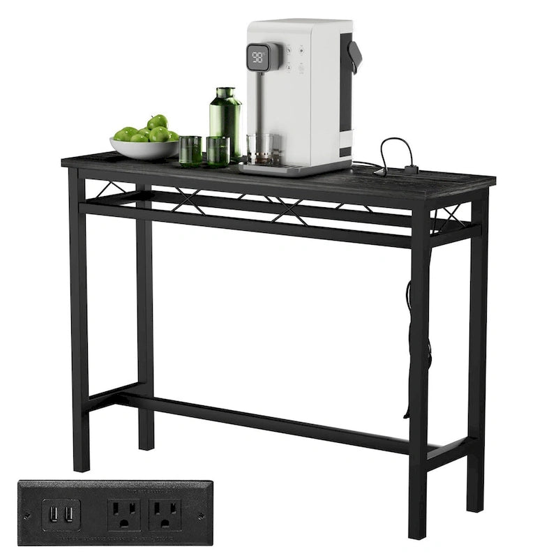 o Console Table with with Charging Station & USB Ports, Charcoal Gray