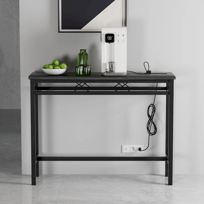 o Console Table with with Charging Station & USB Ports, Charcoal Gray