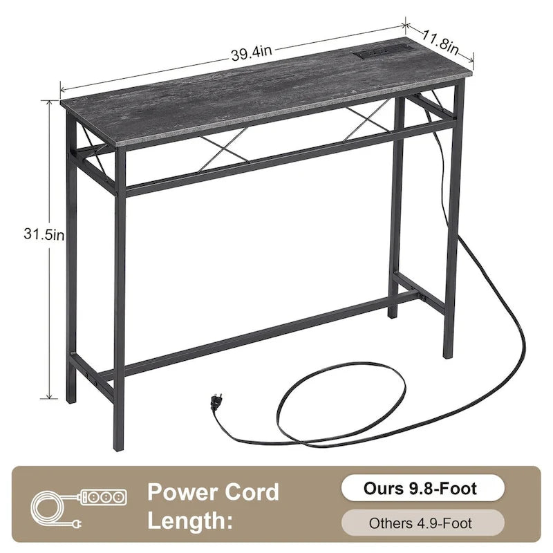 o Console Table with with Charging Station & USB Ports, Charcoal Gray