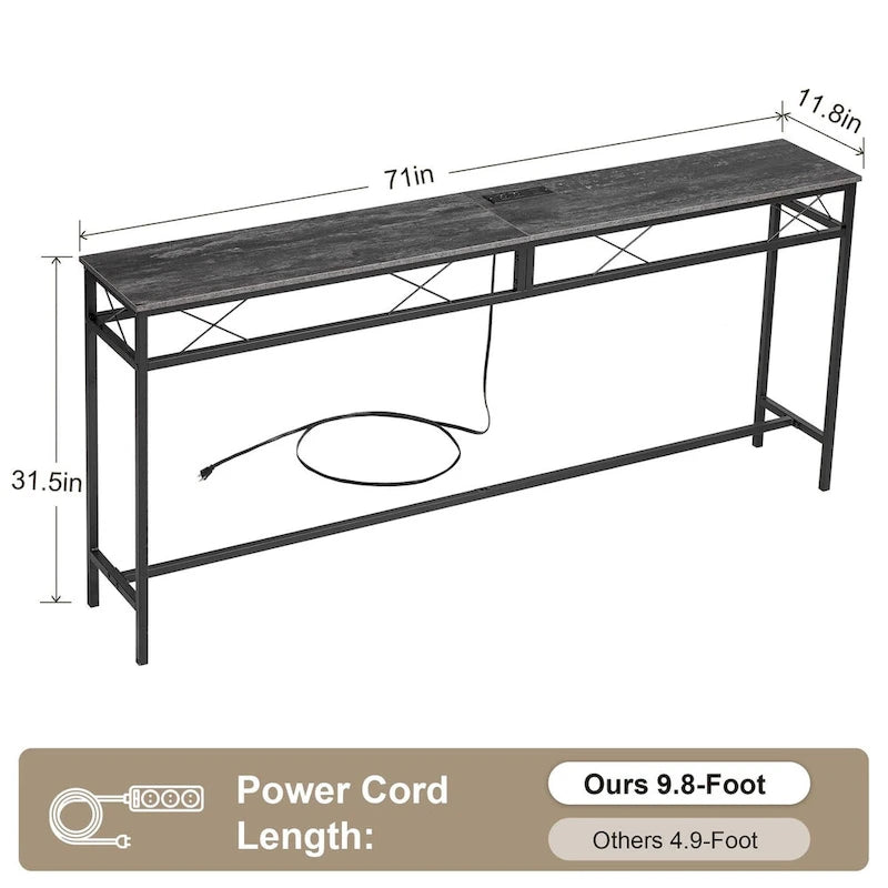 o Console Table with with Charging Station & USB Ports, Charcoal Gray