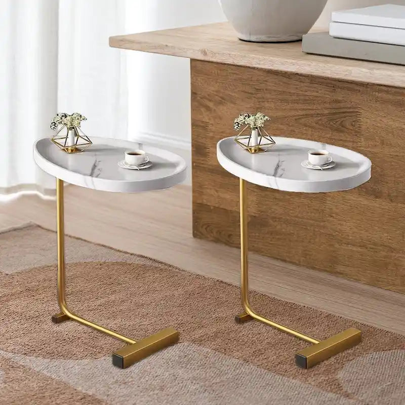 2 PCS White C-shaped Side Table, End Table, Side Table for Couch and Bed