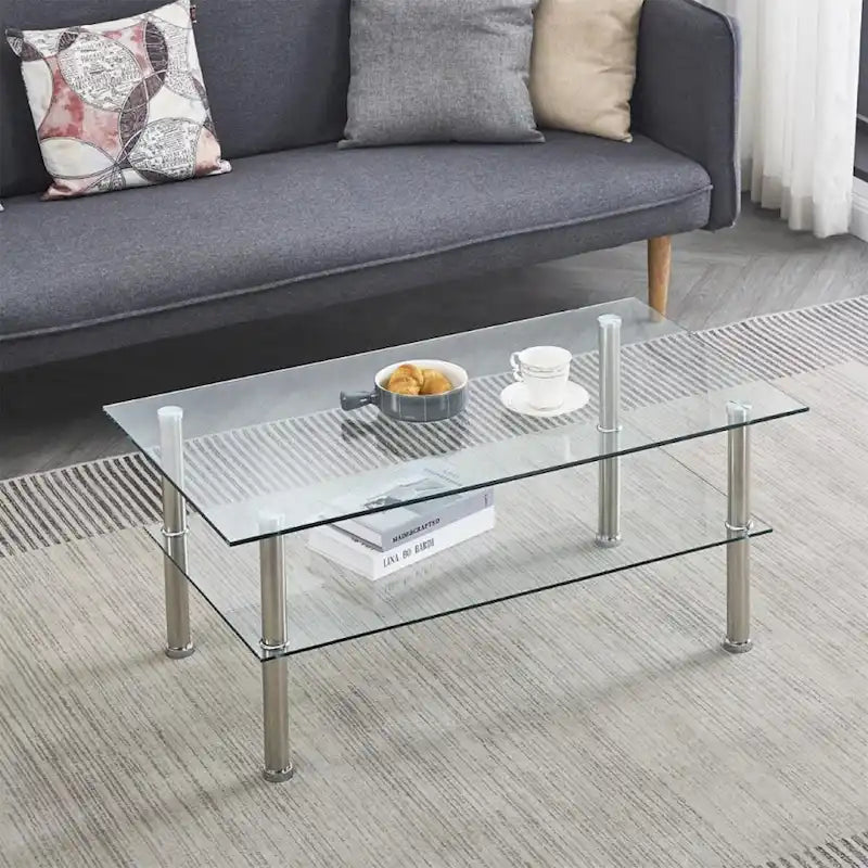 Clear Clear Glass Coffee Table, Tempered Glass End Table